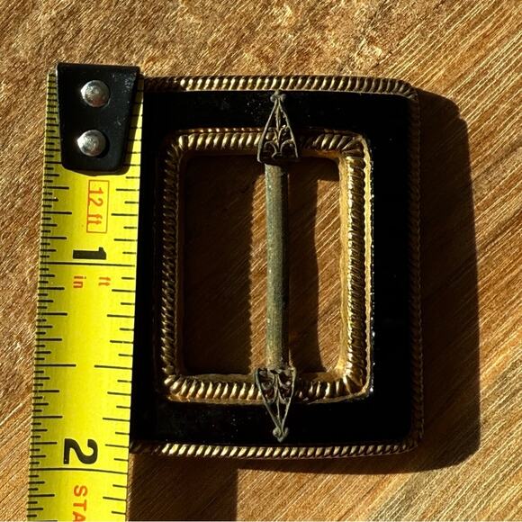 Antique Victorian Japanned & Gilt Sash Buckle Black Gold Metal 1800s ornate